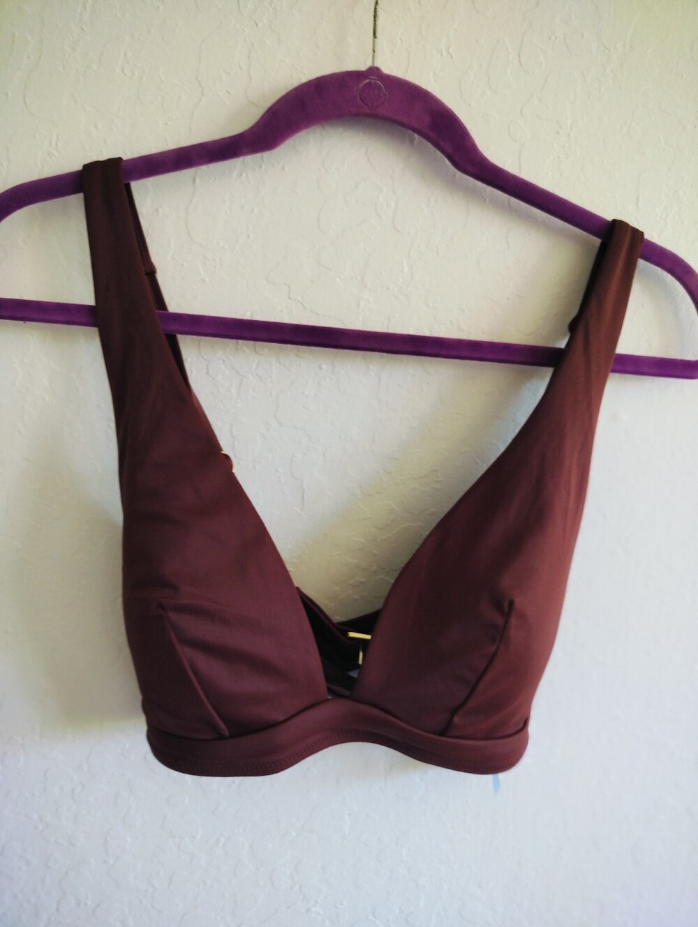 Shade & Shore Dark Rust Brown Deep V-Neck Bralette Bikini Top Size L